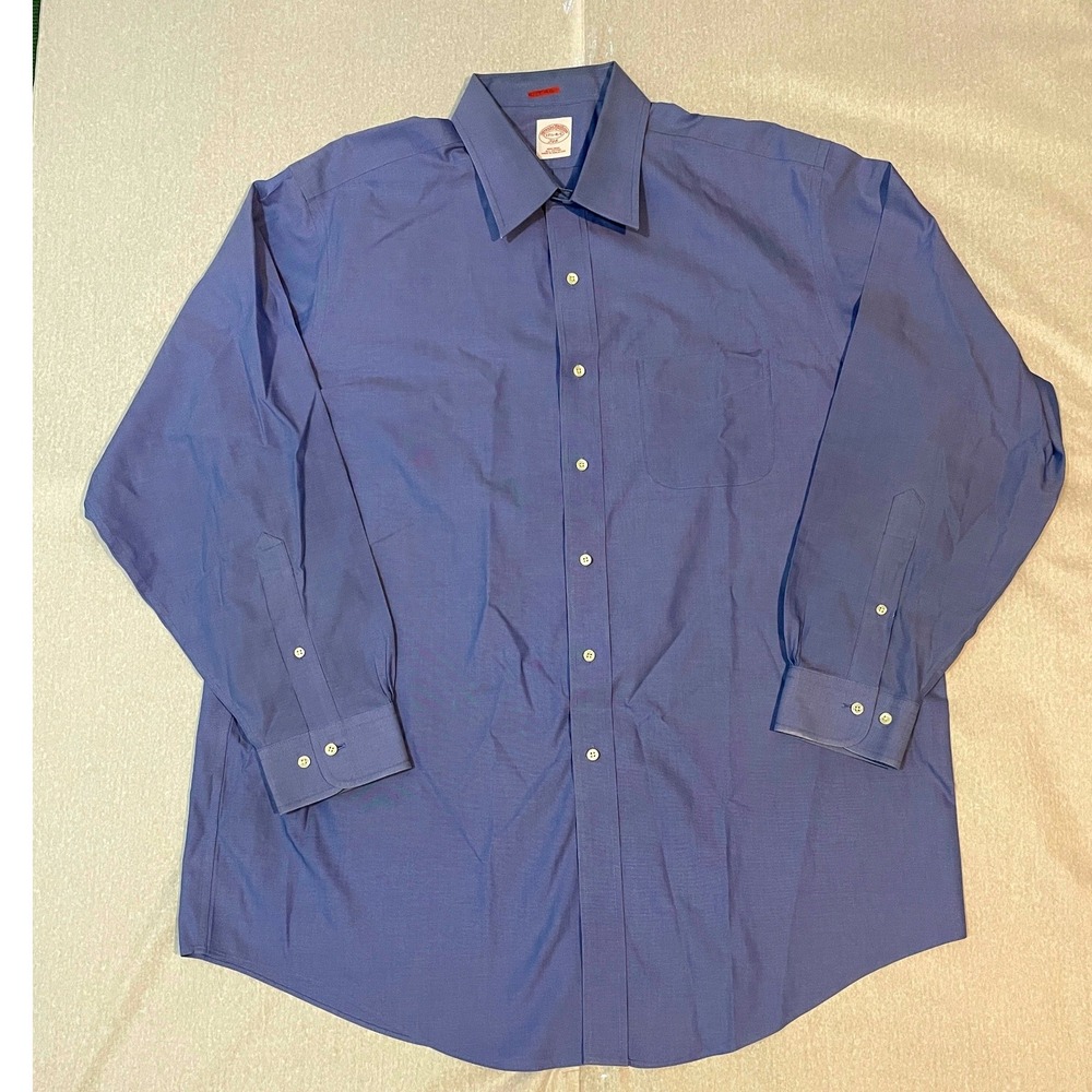 Brooks Brothers 346 Gray Navy Blue Button Down Long Sleeve Mens Dress Shirt 17